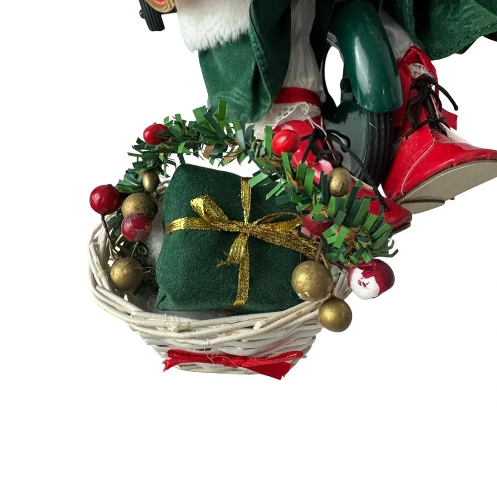 Vintage Porcelain Christmas Doll on Tricycle Red Velvet Gold Glitter 16‎ inch